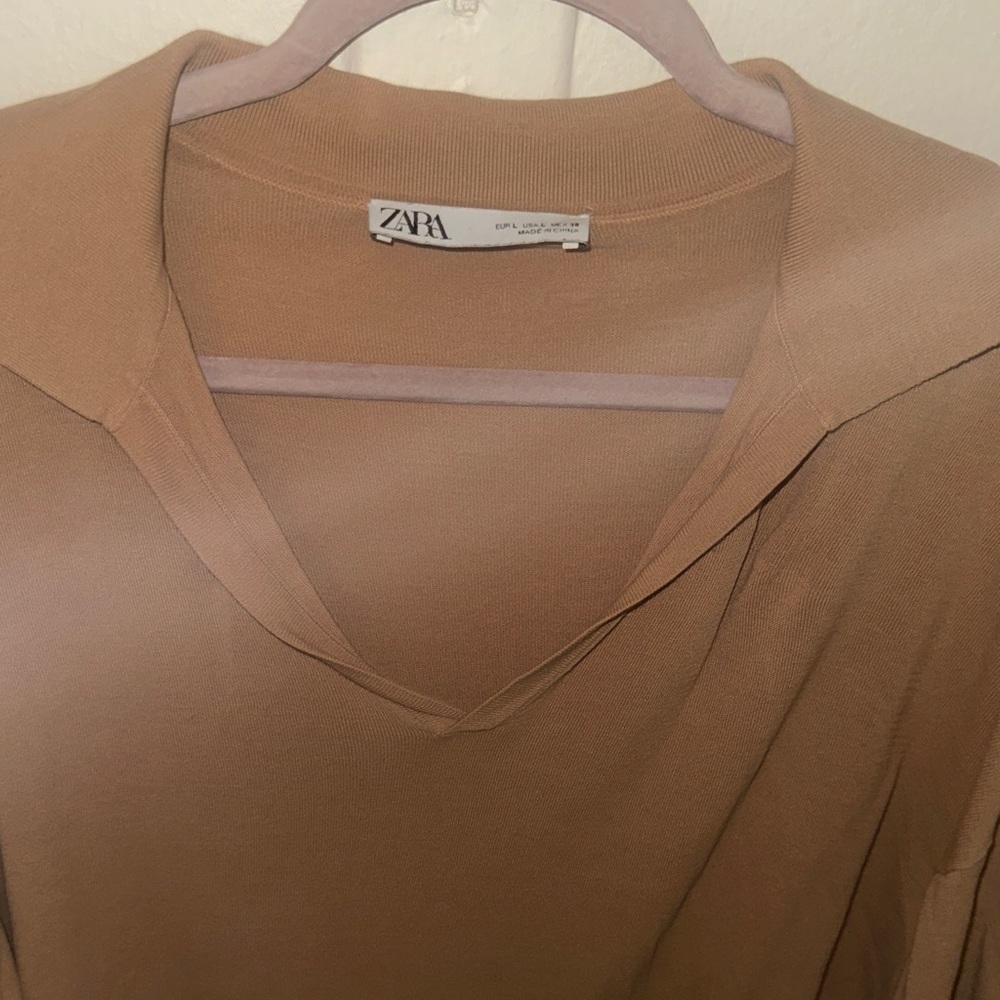 Zara Camel V-Neck Top